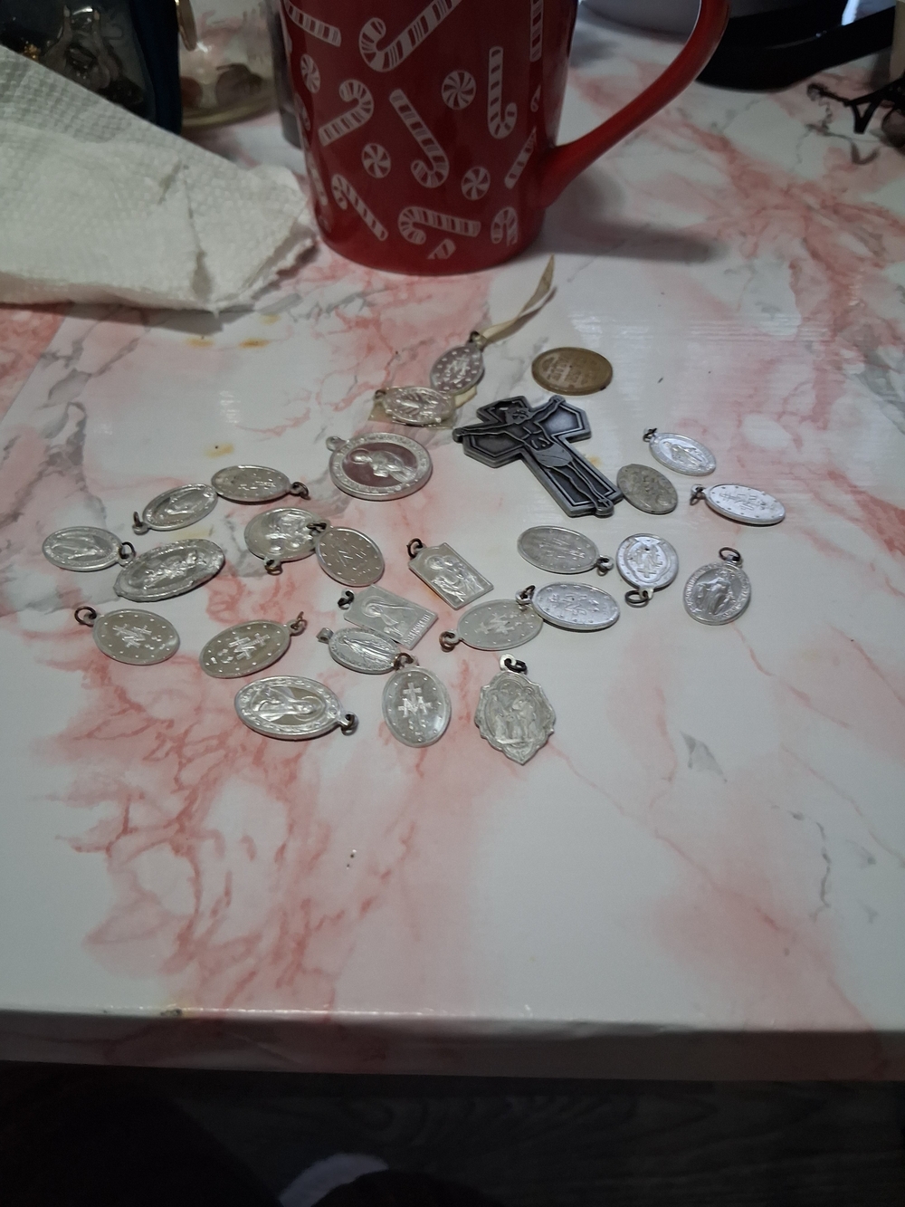 Mixed Religious Medal and Cross Lot - Silver and Black